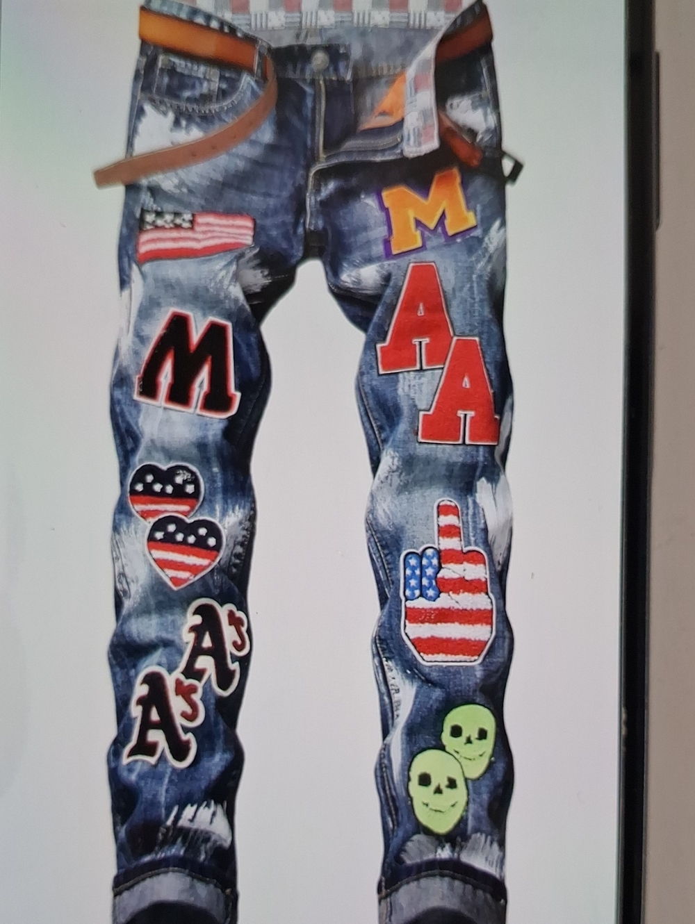 NWT Mens Designer Straight Slim Fit Patchwork Jeans Sz. 34